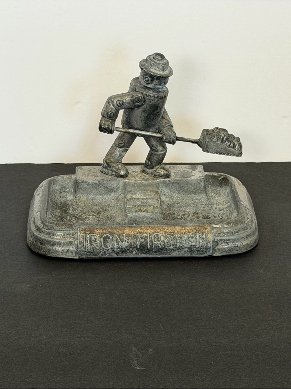 Vintage Iron Fireman Robot Coal Stoker Art Deco Paperweight Ashtray AS IS